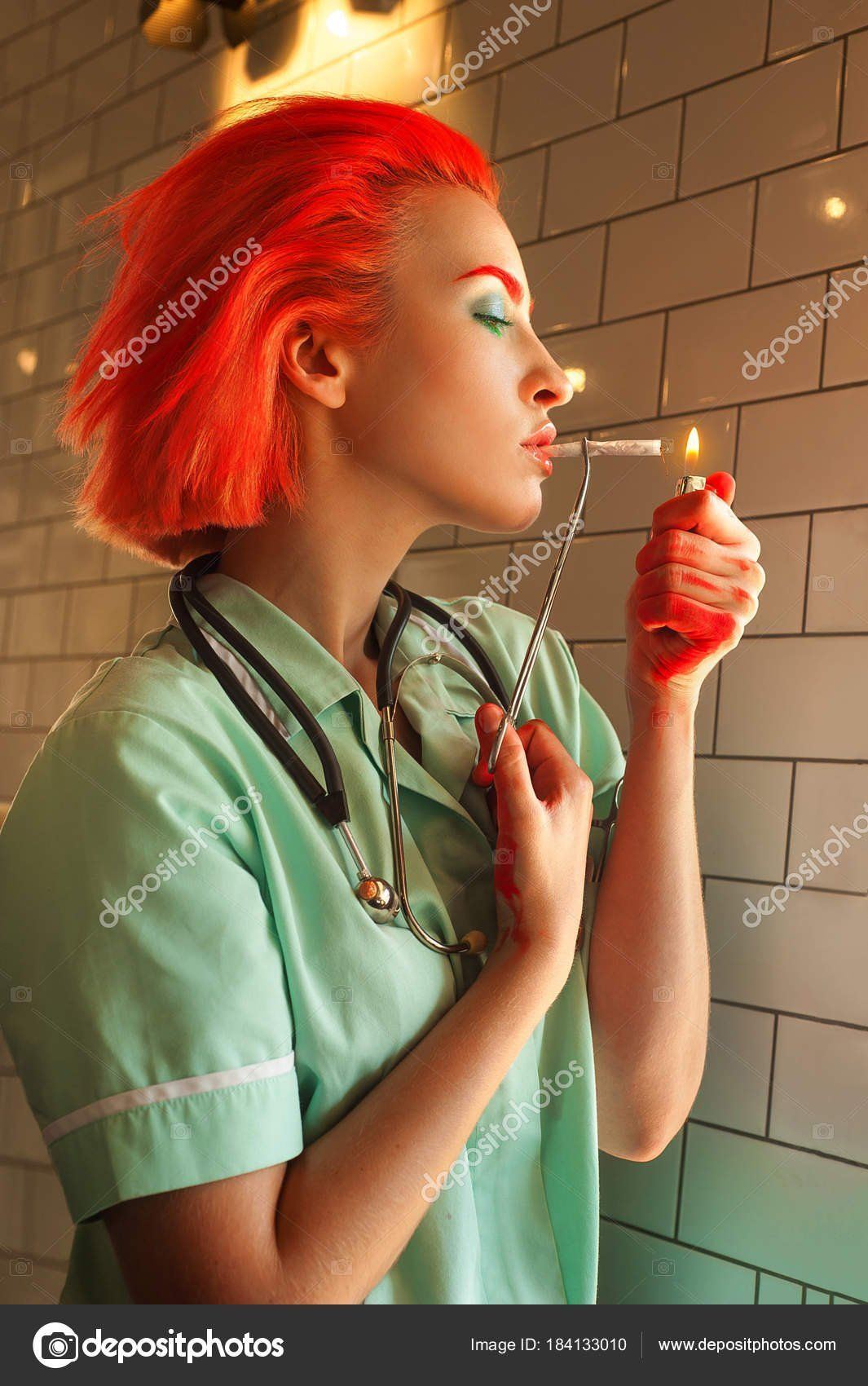 Redhead in scrubs